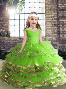 Floor Length Little Girls Pageant Gowns Straps Sleeveless Lace Up