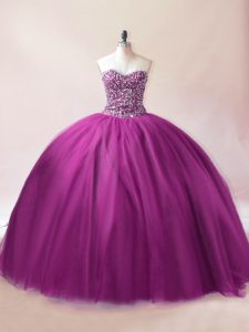 Ideal Ball Gowns Sweet 16 Quinceanera Dress Purple Sweetheart Tulle Sleeveless Floor Length Lace Up