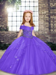 Best Lavender Sleeveless Beading Floor Length Little Girls Pageant Dress