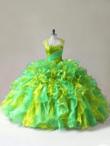 Multi-color Sleeveless Beading and Ruffles Floor Length Quinceanera Gown