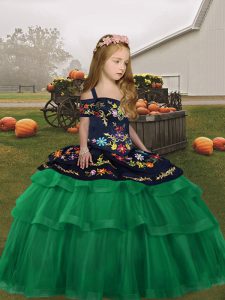 Latest Ball Gowns Child Pageant Dress Green Straps Tulle Sleeveless Floor Length Lace Up