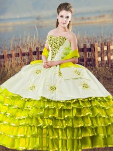 Elegant Olive Green Lace Up Quinceanera Dress Beading and Ruffled Layers Sleeveless Floor Length