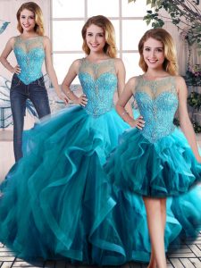 Pretty Sleeveless Beading and Ruffles Lace Up Quinceanera Dress