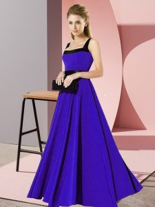 Super Blue Chiffon Zipper Square Sleeveless Floor Length Quinceanera Dama Dress Belt