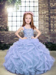 Straps Sleeveless Lace Up Little Girls Pageant Dress Wholesale Light Blue Tulle