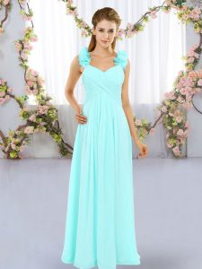 Floor Length Aqua Blue Vestidos de Damas Straps Sleeveless Lace Up