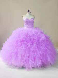 Simple Lilac Sweetheart Lace Up Beading and Ruffles Sweet 16 Dresses Sleeveless