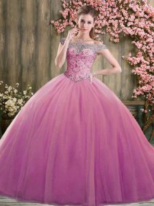 Lilac Sweet 16 Dress Sweet 16 and Quinceanera with Beading Off The Shoulder Sleeveless Lace Up