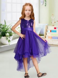 Organza Sleeveless High Low Little Girl Pageant Gowns and Sequins and Bowknot