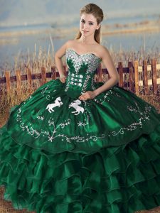 Enchanting Green Sweetheart Lace Up Embroidery and Ruffles Quinceanera Gowns Sleeveless