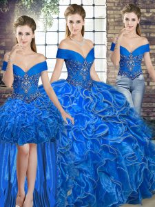 Royal Blue Sleeveless Beading and Ruffles Floor Length Sweet 16 Quinceanera Dress