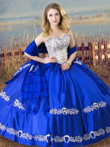 Superior Ball Gowns Quinceanera Dress Royal Blue Sweetheart Satin Sleeveless Floor Length Lace Up