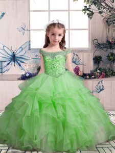 Inexpensive Floor Length Girls Pageant Dresses Organza Sleeveless Beading and Ruffles