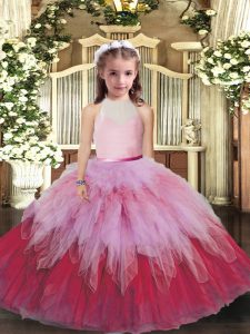 Multi-color Backless Little Girls Pageant Dress Ruffles Sleeveless Floor Length