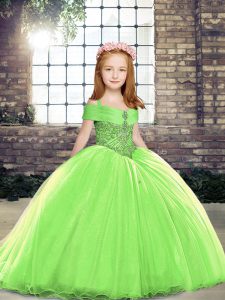 Exquisite Lace Up Kids Pageant Dress Yellow Green for Party and Sweet 16 and Wedding Party with Beading