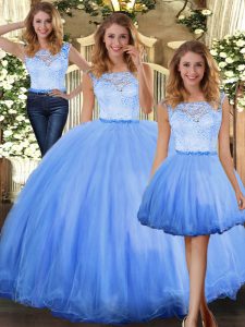 Blue Scoop Clasp Handle Lace Quinceanera Dresses Sleeveless