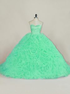 Sleeveless Court Train Beading and Ruffles Lace Up Ball Gown Prom Dress