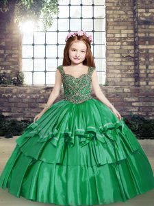 Perfect Sleeveless Lace Up Floor Length Beading Little Girls Pageant Gowns