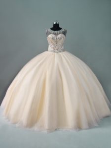 Ball Gowns Quince Ball Gowns Champagne Scoop Tulle Sleeveless Floor Length Zipper