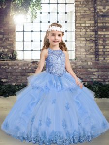 Customized Floor Length Lavender Custom Made Pageant Dress Tulle Sleeveless Appliques