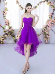 Fabulous Eggplant Purple Vestidos de Damas Wedding Party with Lace Sweetheart Sleeveless Lace Up