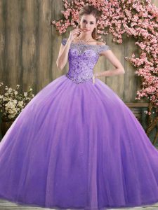 Lavender Lace Up Quinceanera Gown Beading Sleeveless Floor Length