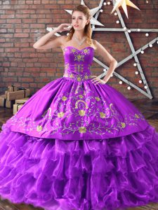 Sweetheart Sleeveless Lace Up Vestidos de Quinceanera Purple Satin and Organza