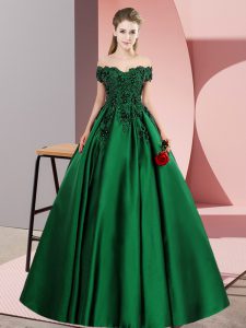 Off The Shoulder Sleeveless Zipper Quinceanera Gown Green Satin