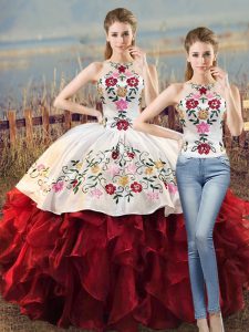 Admirable Sleeveless Embroidery and Ruffles Lace Up Quinceanera Dresses