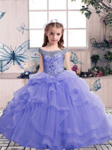 Lavender Lace Up Child Pageant Dress Beading Sleeveless Floor Length