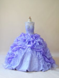 Stunning Lavender Sleeveless Beading and Ruffles Zipper Ball Gown Prom Dress