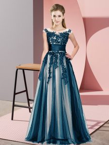 Floor Length Empire Sleeveless Navy Blue Dama Dress for Quinceanera Zipper