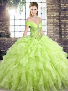 Glamorous Yellow Green Ball Gowns Beading and Ruffles Quinceanera Gowns Lace Up Organza Sleeveless