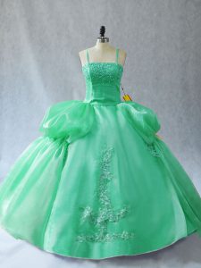 Straps Sleeveless Organza Quince Ball Gowns Appliques Lace Up