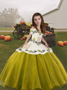 Olive Green Organza Lace Up Pageant Dress Toddler Sleeveless Floor Length Embroidery