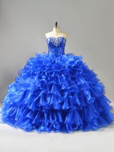 Sleeveless Beading and Ruffles Lace Up Sweet 16 Quinceanera Dress with Royal Blue