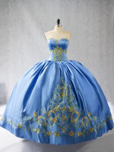 Pretty Blue Sleeveless Embroidery Side Zipper Quinceanera Gowns