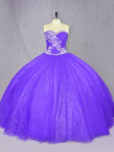 Discount Purple Sleeveless Floor Length Beading Lace Up Quince Ball Gowns