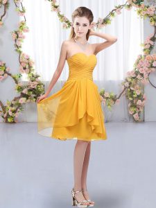 Cheap Gold Sweetheart Neckline Ruffles and Ruching Vestidos de Damas Sleeveless Lace Up