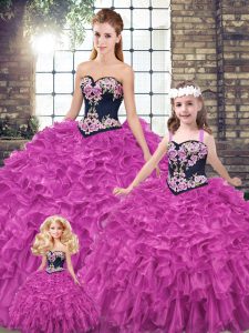 On Sale Ball Gowns Sleeveless Fuchsia Quinceanera Dress Lace Up