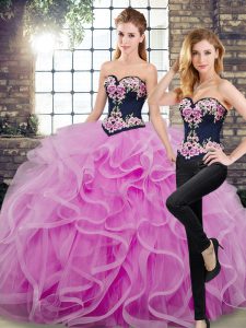 Graceful Sweetheart Sleeveless Sweet 16 Dresses Floor Length Sweep Train Embroidery and Ruffles Lilac Tulle