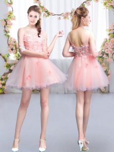 Pretty Scoop Half Sleeves Tulle Damas Dress Appliques Lace Up