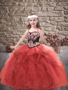 Charming Red Sleeveless Tulle Lace Up Glitz Pageant Dress for Party and Wedding Party
