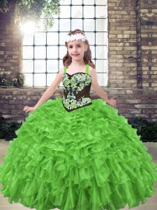 Gorgeous Organza Lace Up Straps Sleeveless Floor Length Pageant Dress Wholesale Embroidery and Ruffles