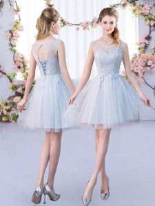 Spectacular Scoop Sleeveless Tulle Dama Dress for Quinceanera Lace Lace Up