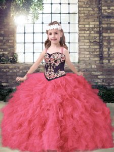 Tulle Sleeveless Floor Length Pageant Gowns For Girls and Embroidery and Ruffles