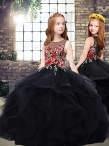 Admirable Scoop Sleeveless Zipper Little Girl Pageant Gowns Black Tulle