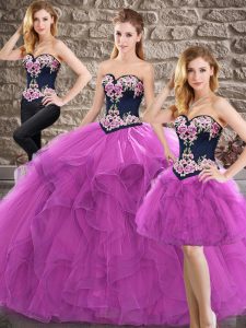 Perfect Purple Three Pieces Tulle Sweetheart Sleeveless Beading and Embroidery Floor Length Lace Up Vestidos de Quinceanera