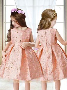 Mini Length A-line Sleeveless Pink Pageant Gowns For Girls Zipper