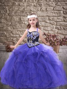 Floor Length Lace Up Little Girls Pageant Dress Wholesale Purple for Party and Wedding Party with Embroidery and Ruffles